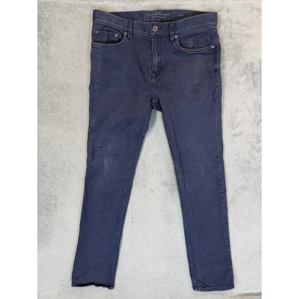 Banana Republic Jeans Mens 32x32 Blue Navy Traveler Slim Fit Straight Stretch